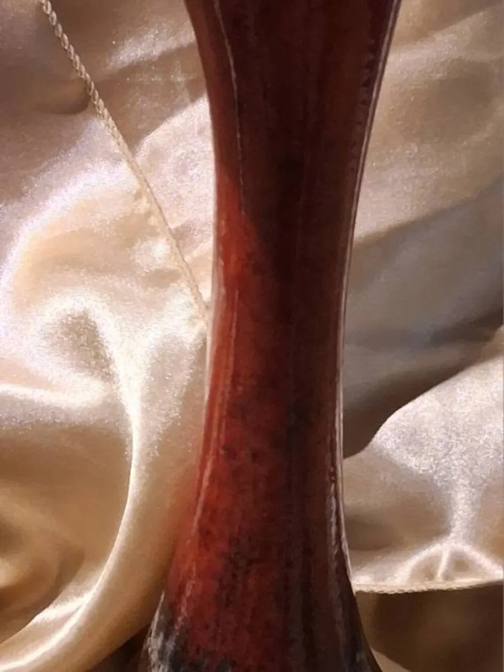 Organic, asymmetrical form paired w high-fire reactive lava/drip glazes